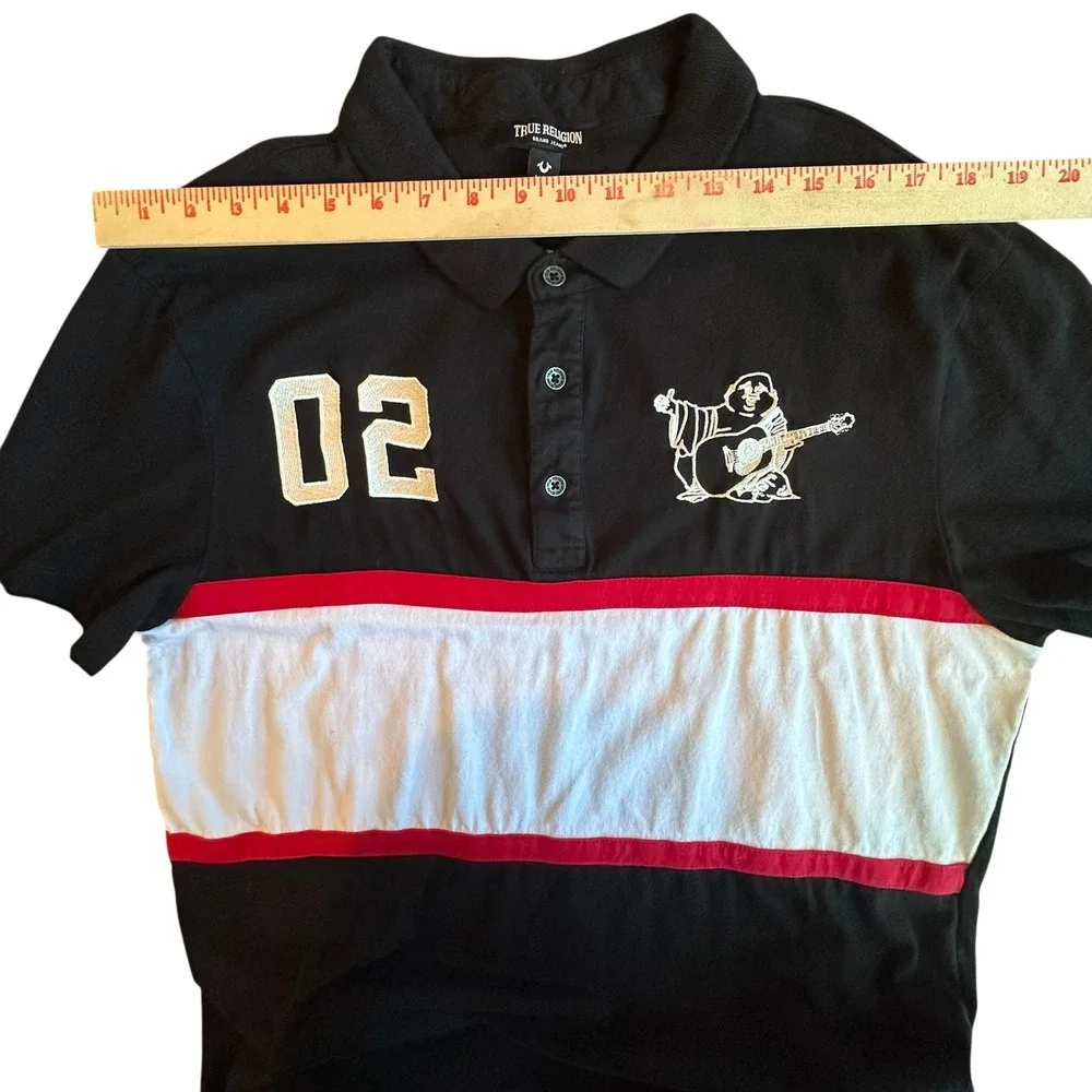 True Religion Relaxed Panelled Polo‎ Shirt Black Number 02 Embroidered Logo M